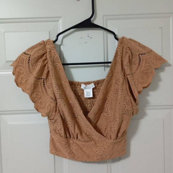 Urban Romantics Women Eyelet Flutter Sleeve Crop Top S Smocked Back Cottagecore - Picture 1 of 6